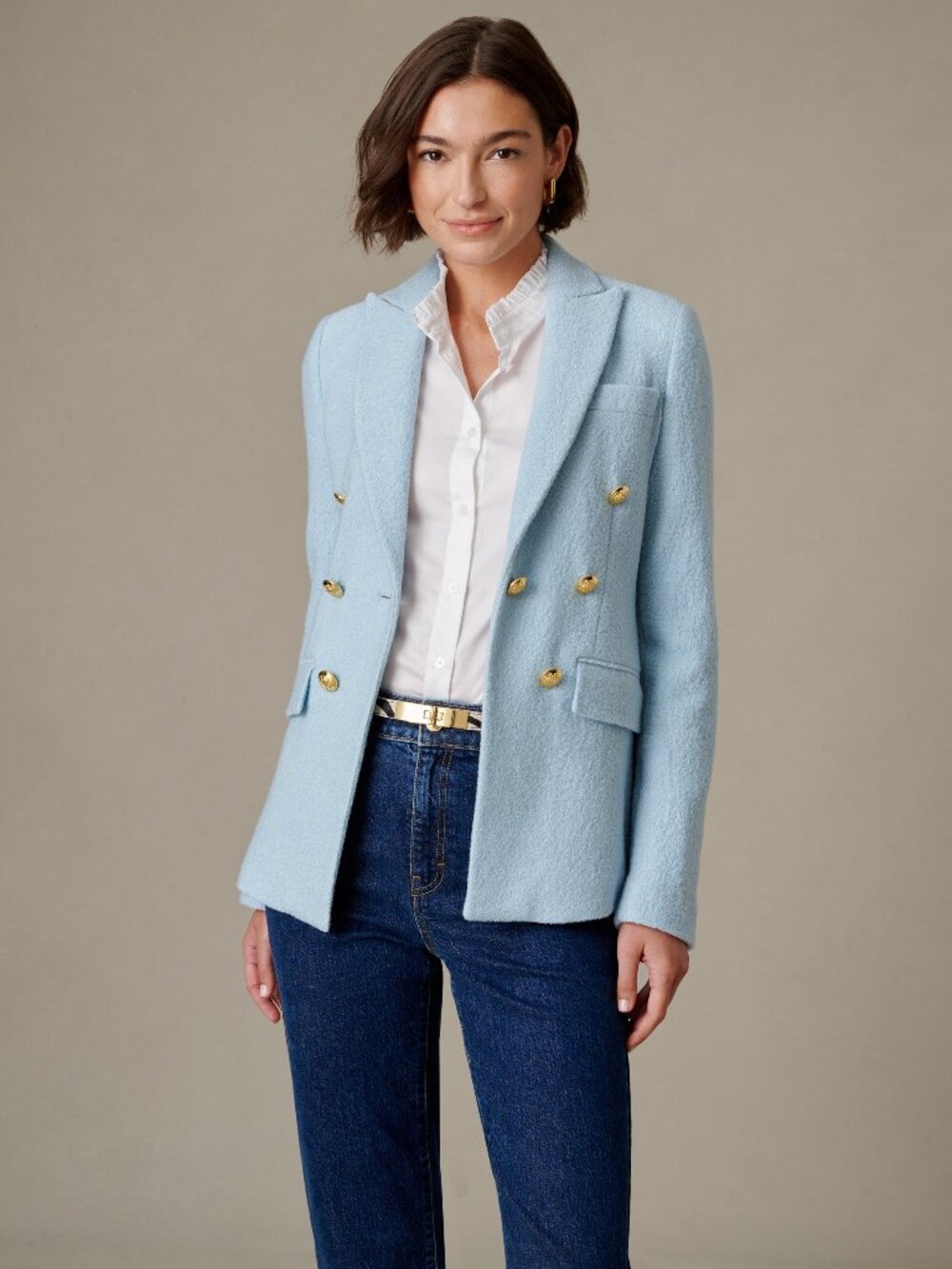 J McLaughlin Genevieve Wool Bouclé Blazer - Light Aqua NEW